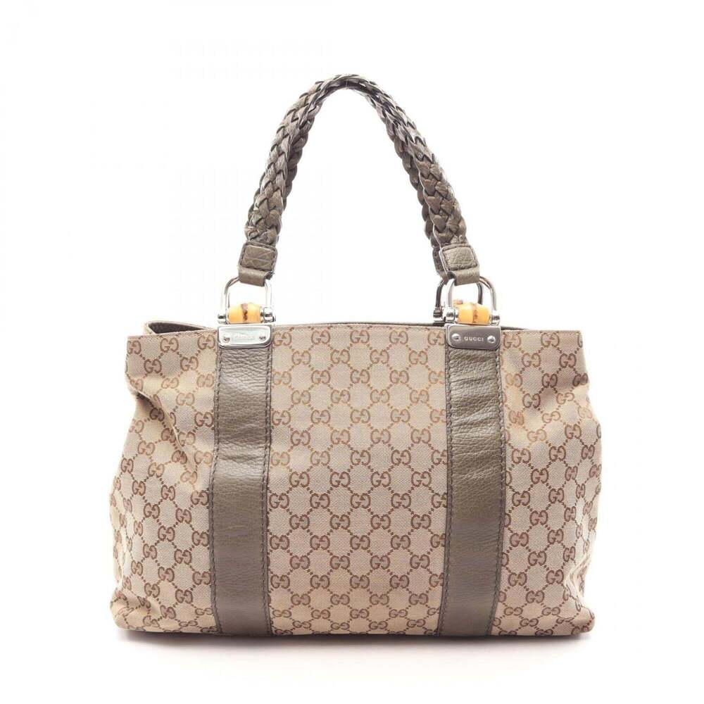 GUCCI Cream Leather Bamboo Tote Bag